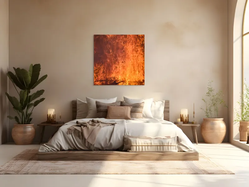 Tablou Canvas, "Focul în dansul etern al flăcărilor", Foc, Flăcări, Căldură, Intensitate, Ardere, Strălucire, Energie, 100 x 100 cm – poza 4