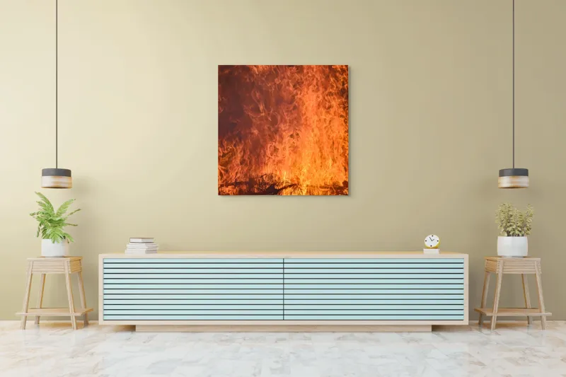 Tablou Canvas, "Focul în dansul etern al flăcărilor", Foc, Flăcări, Căldură, Intensitate, Ardere, Strălucire, Energie, 100 x 100 cm – poza 5