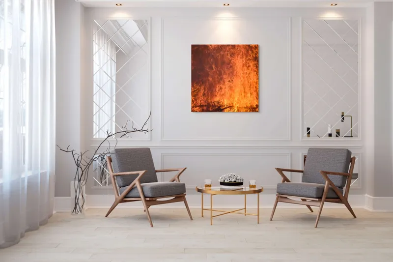 Tablou Canvas, "Focul în dansul etern al flăcărilor", Foc, Flăcări, Căldură, Intensitate, Ardere, Strălucire, Energie, 100 x 100 cm – poza 7
