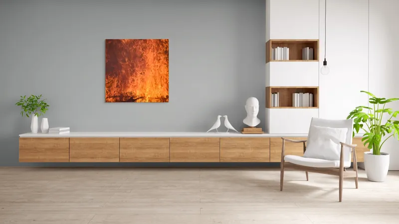 Tablou Canvas, "Focul în dansul etern al flăcărilor", Foc, Flăcări, Căldură, Intensitate, Ardere, Strălucire, Energie, 100 x 100 cm – poza 8
