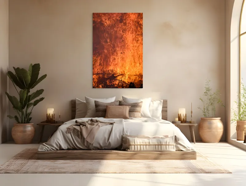 Tablou Canvas, "Focul în dansul etern al flăcărilor", Foc, Flăcări, Căldură, Intensitate, Ardere, Strălucire, Energie, 100 x 150 cm – poza 3