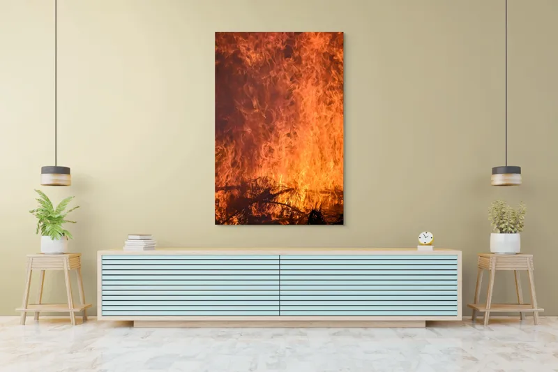 Tablou Canvas, "Focul în dansul etern al flăcărilor", Foc, Flăcări, Căldură, Intensitate, Ardere, Strălucire, Energie, 100 x 150 cm – poza 4