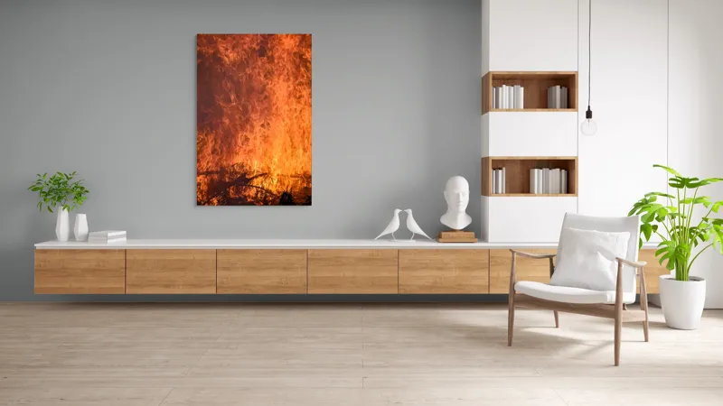 Tablou Canvas, "Focul în dansul etern al flăcărilor", Foc, Flăcări, Căldură, Intensitate, Ardere, Strălucire, Energie, 100 x 150 cm – poza 8
