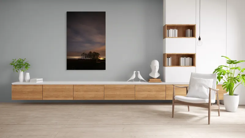 Tablou Canvas, "Cerul înstelat peste pădurea tăcută", Stele, Nori, Copaci, Cer, Noapte, Orizont, Lumină, Natură, Siluetă, Frumusețe, 100 x 150 cm – poza 8