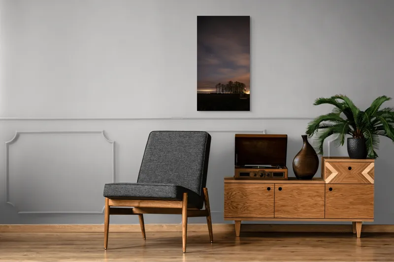 Tablou Canvas, "Cerul înstelat peste pădurea tăcută", Stele, Nori, Copaci, Cer, Noapte, Orizont, Lumină, Natură, Siluetă, Frumusețe, 50 x 90 cm – poza 8