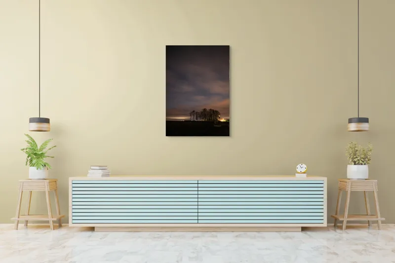 Tablou Canvas, "Cerul înstelat peste pădurea tăcută", Stele, Nori, Copaci, Cer, Noapte, Orizont, Lumină, Natură, Siluetă, Frumusețe, 70 x 100 cm – poza 5