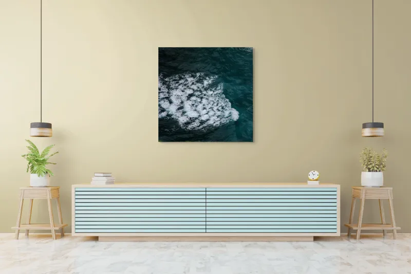 Tablou Canvas, "Valuri spumoase în largul mării", Ocean, Valuri, Spumă, Albastru, Natură, Energic, Dinamic, Apă, Profund., 100 x 100 cm – poza 5