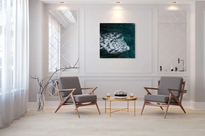 Tablou Canvas, "Valuri spumoase în largul mării", Ocean, Valuri, Spumă, Albastru, Natură, Energic, Dinamic, Apă, Profund., 100 x 100 cm – poza 7