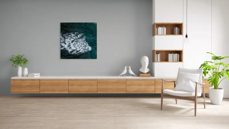 Tablou Canvas, "Valuri spumoase în largul mării", Ocean, Valuri, Spumă, Albastru, Natură, Energic, Dinamic, Apă, Profund., 100 x 100 cm – poza 8