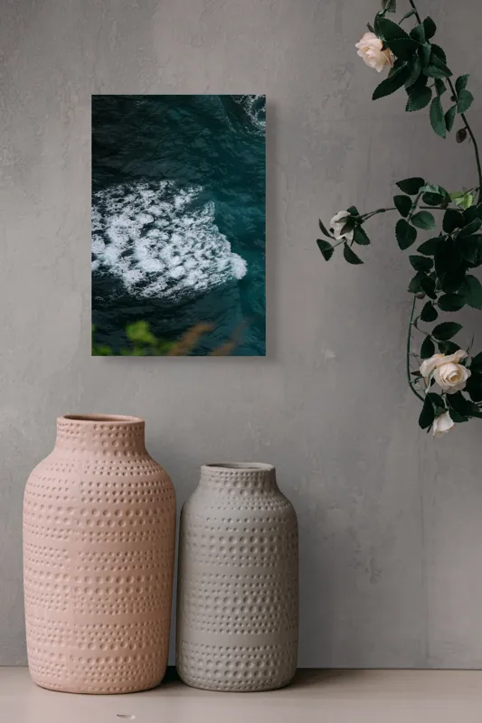 Tablou Canvas, "Valuri spumoase în largul mării", Ocean, Valuri, Spumă, Albastru, Natură, Energic, Dinamic, Apă, Profund., 26 x 39 cm – poza 6