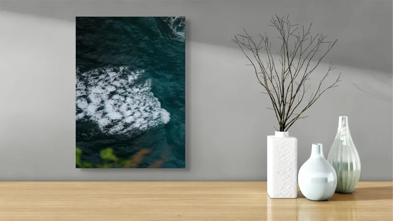 Tablou Canvas, "Valuri spumoase în largul mării", Ocean, Valuri, Spumă, Albastru, Natură, Energic, Dinamic, Apă, Profund., 39 x 54 cm – poza 4