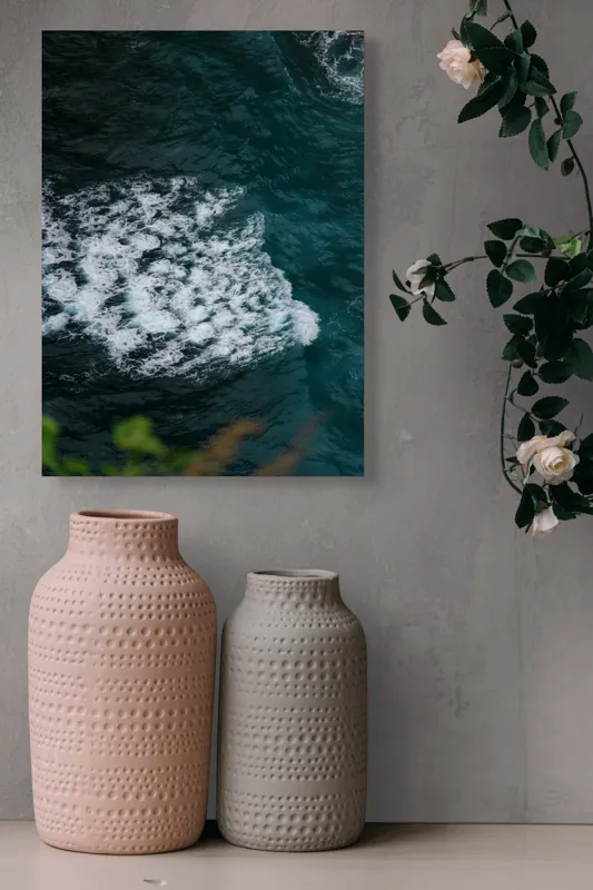 Tablou Canvas, "Valuri spumoase în largul mării", Ocean, Valuri, Spumă, Albastru, Natură, Energic, Dinamic, Apă, Profund., 39 x 54 cm – poza 6
