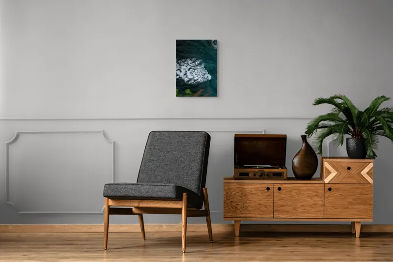 Tablou Canvas, "Valuri spumoase în largul mării", Ocean, Valuri, Spumă, Albastru, Natură, Energic, Dinamic, Apă, Profund., 39 x 54 cm – poza 8