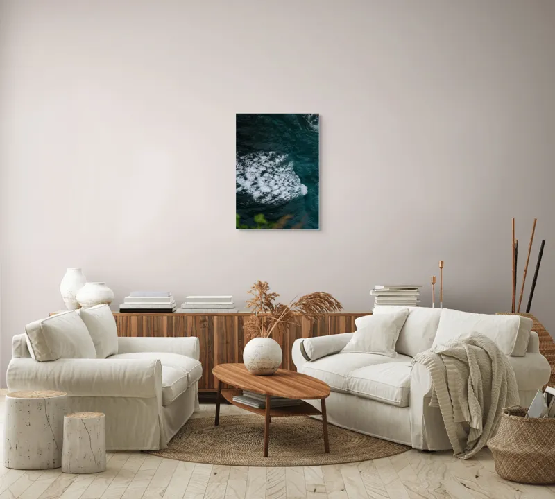 Tablou Canvas, "Valuri spumoase în largul mării", Ocean, Valuri, Spumă, Albastru, Natură, Energic, Dinamic, Apă, Profund., 50 x 70 cm – poza 4