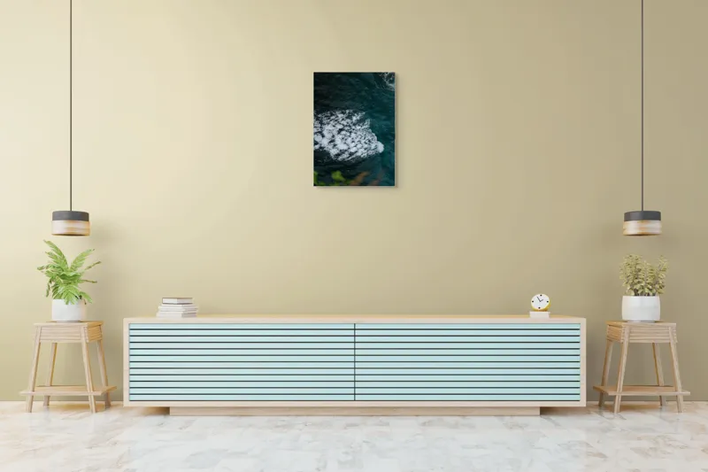 Tablou Canvas, "Valuri spumoase în largul mării", Ocean, Valuri, Spumă, Albastru, Natură, Energic, Dinamic, Apă, Profund., 50 x 70 cm – poza 6