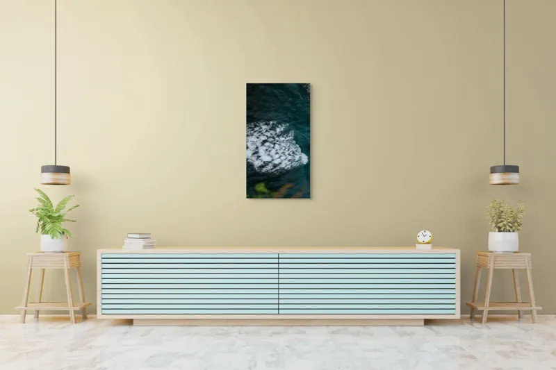 Tablou Canvas, "Valuri spumoase în largul mării", Ocean, Valuri, Spumă, Albastru, Natură, Energic, Dinamic, Apă, Profund., 50 x 90 cm – poza 6
