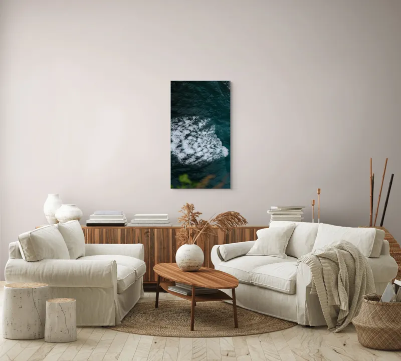 Tablou Canvas, "Valuri spumoase în largul mării", Ocean, Valuri, Spumă, Albastru, Natură, Energic, Dinamic, Apă, Profund., 50 x 90 cm – poza 7