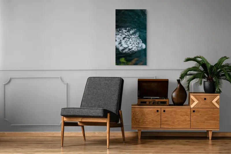 Tablou Canvas, "Valuri spumoase în largul mării", Ocean, Valuri, Spumă, Albastru, Natură, Energic, Dinamic, Apă, Profund., 50 x 90 cm – poza 8