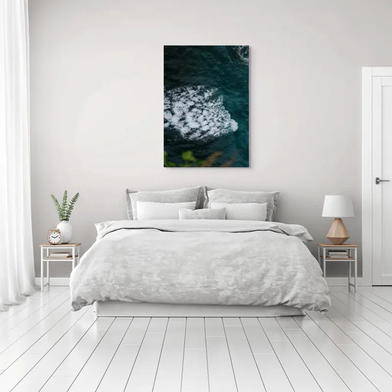 Tablou Canvas, "Valuri spumoase în largul mării", Ocean, Valuri, Spumă, Albastru, Natură, Energic, Dinamic, Apă, Profund., 70 x 100 cm – poza 3