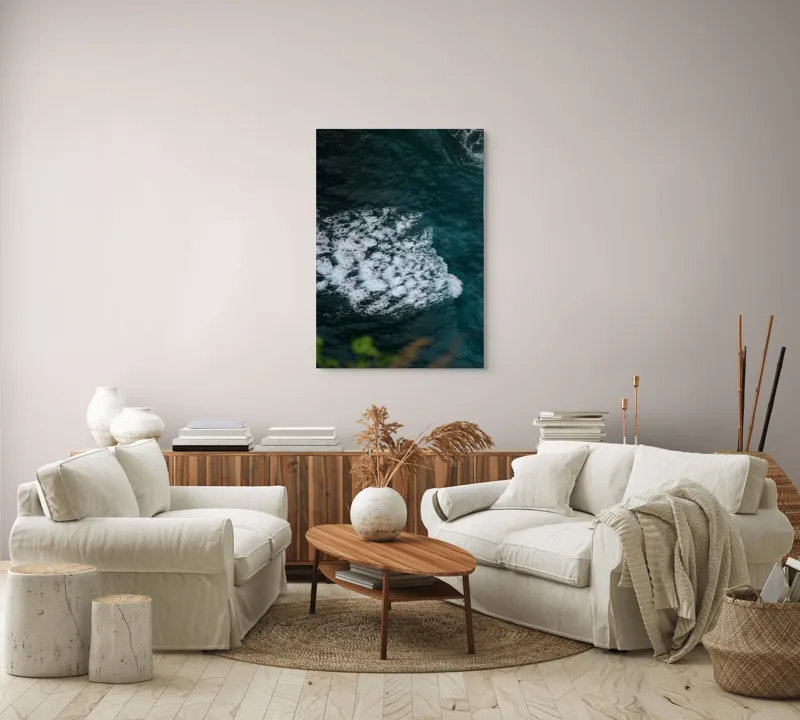 Tablou Canvas, "Valuri spumoase în largul mării", Ocean, Valuri, Spumă, Albastru, Natură, Energic, Dinamic, Apă, Profund., 70 x 100 cm – poza 4