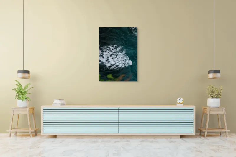 Tablou Canvas, "Valuri spumoase în largul mării", Ocean, Valuri, Spumă, Albastru, Natură, Energic, Dinamic, Apă, Profund., 70 x 100 cm – poza 5