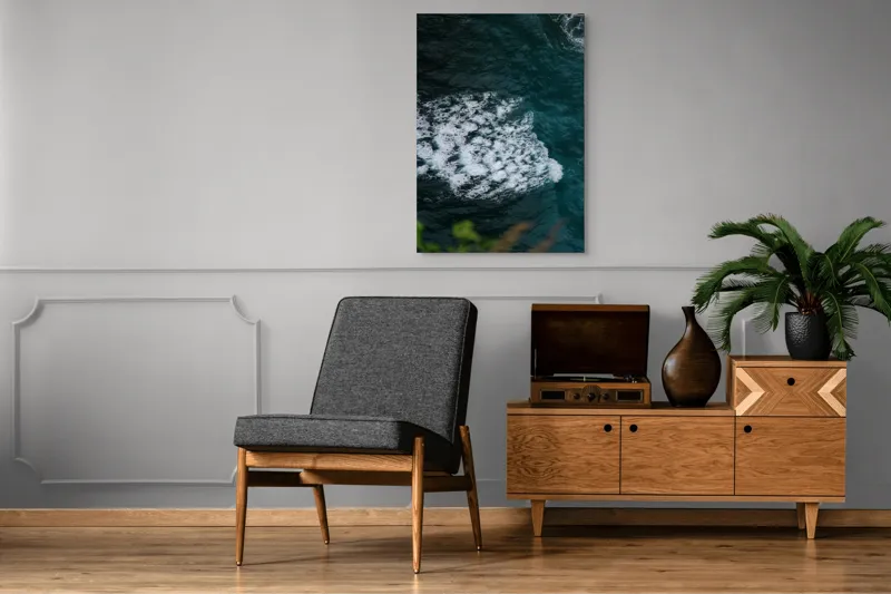 Tablou Canvas, "Valuri spumoase în largul mării", Ocean, Valuri, Spumă, Albastru, Natură, Energic, Dinamic, Apă, Profund., 70 x 100 cm – poza 6