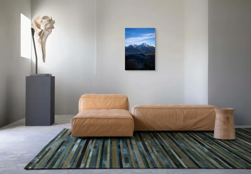 Tablou Canvas, "Umbrele serii peste munți alpini", Munți, Zăpadă, Cer, Nor, Vârfuri, Pădure, Vale, Lumină, Umbre, Peisaj, 50 x 70 cm – poza 7