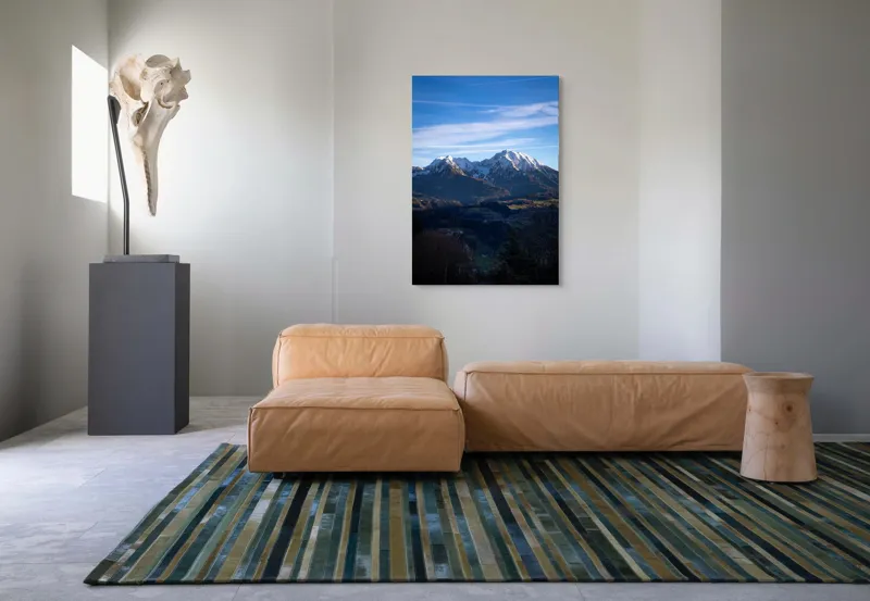 Tablou Canvas, "Umbrele serii peste munți alpini", Munți, Zăpadă, Cer, Nor, Vârfuri, Pădure, Vale, Lumină, Umbre, Peisaj, 70 x 100 cm – poza 7