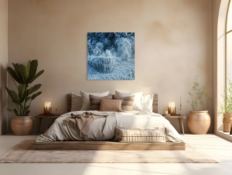 Tablou Canvas, "Pădure înghețată în liniștea iernii", Gheață, Pădure, Iarnă, Turturi, Frig, Natură, Peisaj, Alb, Înghețat, Copaci, 100 x 100 cm – poza 4