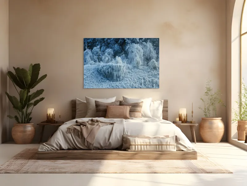 Tablou Canvas, "Pădure înghețată în liniștea iernii", Gheață, Pădure, Iarnă, Turturi, Frig, Natură, Peisaj, Alb, Înghețat, Copaci, 150 x 100 cm – poza 4