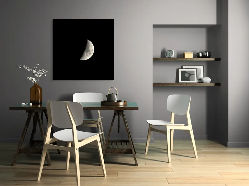 Tablou Canvas, "Luna în fază de primul pătrar", Mister, Lumină, Noapte, Cer, Astronomie, Tăcere, Frumusețe, Solitudine, 100 x 100 cm – poza 6