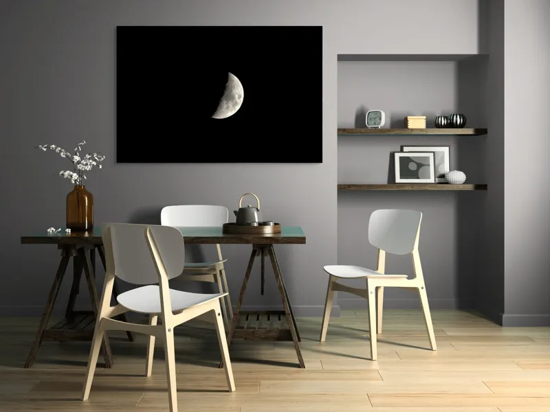 Tablou Canvas, "Luna în fază de primul pătrar", Mister, Lumină, Noapte, Cer, Astronomie, Tăcere, Frumusețe, Solitudine, 150 x 100 cm – poza 5