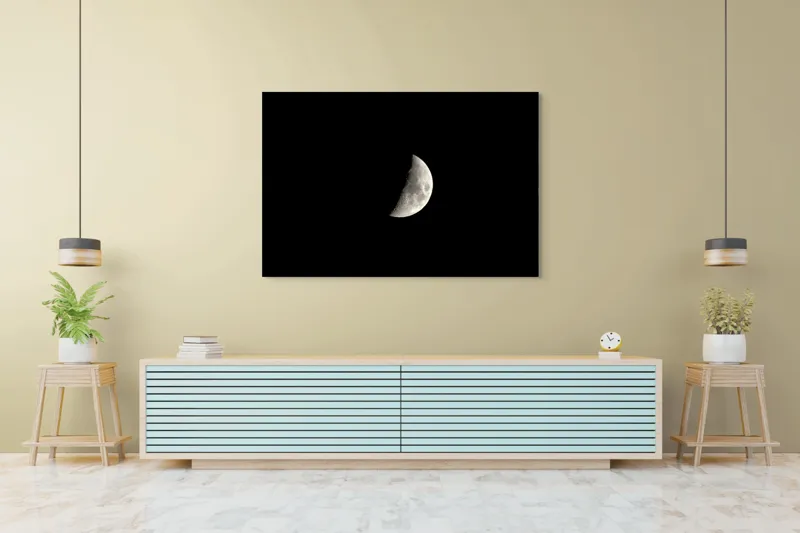 Tablou Canvas, "Luna în fază de primul pătrar", Mister, Lumină, Noapte, Cer, Astronomie, Tăcere, Frumusețe, Solitudine, 150 x 100 cm – poza 6