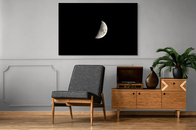 Tablou Canvas, "Luna în fază de primul pătrar", Mister, Lumină, Noapte, Cer, Astronomie, Tăcere, Frumusețe, Solitudine, 150 x 100 cm – poza 8