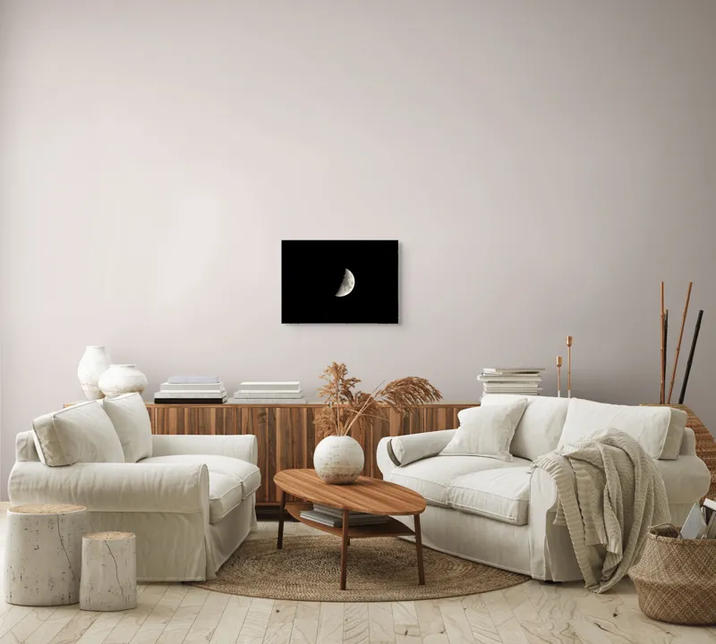 Tablou Canvas, "Luna în fază de primul pătrar", Mister, Lumină, Noapte, Cer, Astronomie, Tăcere, Frumusețe, Solitudine, 54 x 39 cm – poza 5