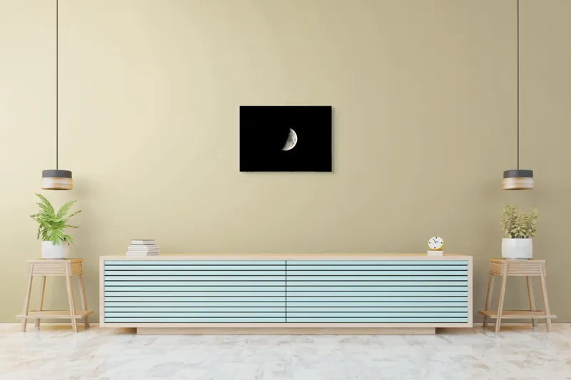Tablou Canvas, "Luna în fază de primul pătrar", Mister, Lumină, Noapte, Cer, Astronomie, Tăcere, Frumusețe, Solitudine, 70 x 50 cm – poza 7