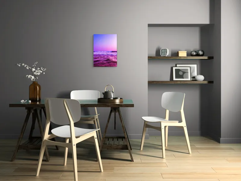 Tablou Canvas, "Valuri sub cerul purpuriu", Ocean, Apus, Valuri, Cer, Roz, Albastru, Orizont, Lumină, Reflecție, Calm, Natură, 39 x 54 cm – poza 7