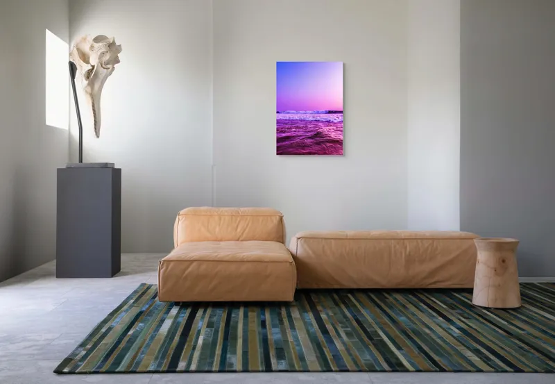 Tablou Canvas, "Valuri sub cerul purpuriu", Ocean, Apus, Valuri, Cer, Roz, Albastru, Orizont, Lumină, Reflecție, Calm, Natură, 50 x 70 cm – poza 7