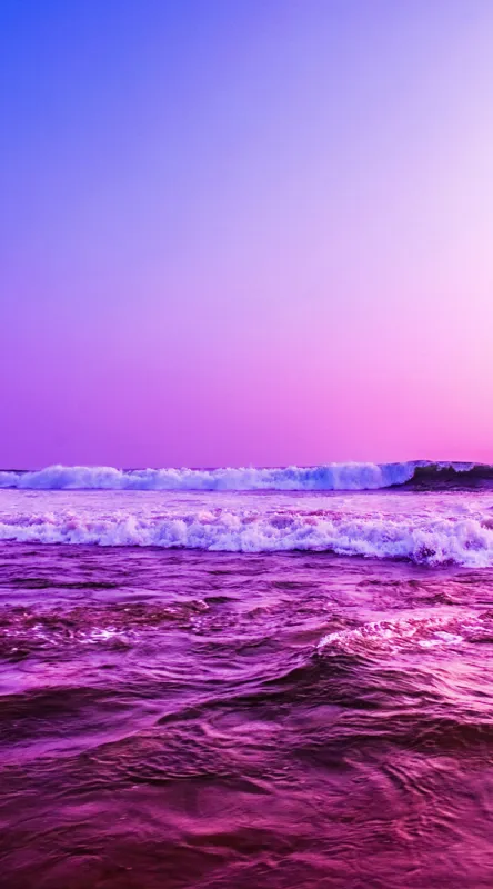 Tablou Canvas, "Valuri sub cerul purpuriu", Ocean, Apus, Valuri, Cer, Roz, Albastru, Orizont, Lumină, Reflecție, Calm, Natură, 50 x 90 cm – poza 2