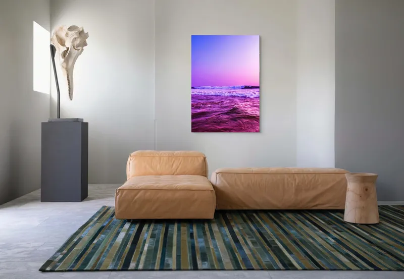 Tablou Canvas, "Valuri sub cerul purpuriu", Ocean, Apus, Valuri, Cer, Roz, Albastru, Orizont, Lumină, Reflecție, Calm, Natură, 70 x 100 cm – poza 7
