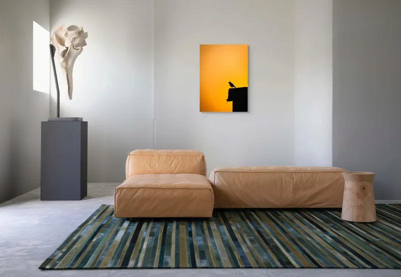Tablou Canvas, "Corbul la apus de soare", Siluetă, Apus, Cioară, Cer, Portocaliu, Contur, Umbra, Zbor, Liniște, Răscruce, 50 x 70 cm – poza 7