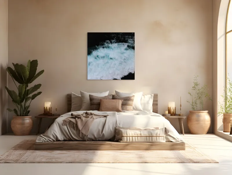 Tablou Canvas, "Vâltoarea albastră a oceanului misterios", Vijelie, Spumă, Ocean, Albastru, Mișcare, Natură, Energie, Vitejie, Valuri, Intenție, 100 x 100 cm – poza 4