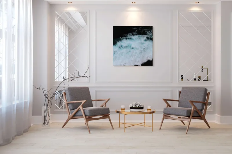 Tablou Canvas, "Vâltoarea albastră a oceanului misterios", Vijelie, Spumă, Ocean, Albastru, Mișcare, Natură, Energie, Vitejie, Valuri, Intenție, 100 x 100 cm – poza 7
