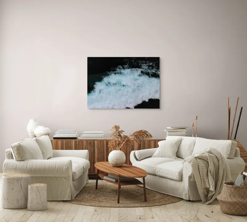 Tablou Canvas, "Vâltoarea albastră a oceanului misterios", Vijelie, Spumă, Ocean, Albastru, Mișcare, Natură, Energie, Vitejie, Valuri, Intenție, 100 x 70 cm – poza 3