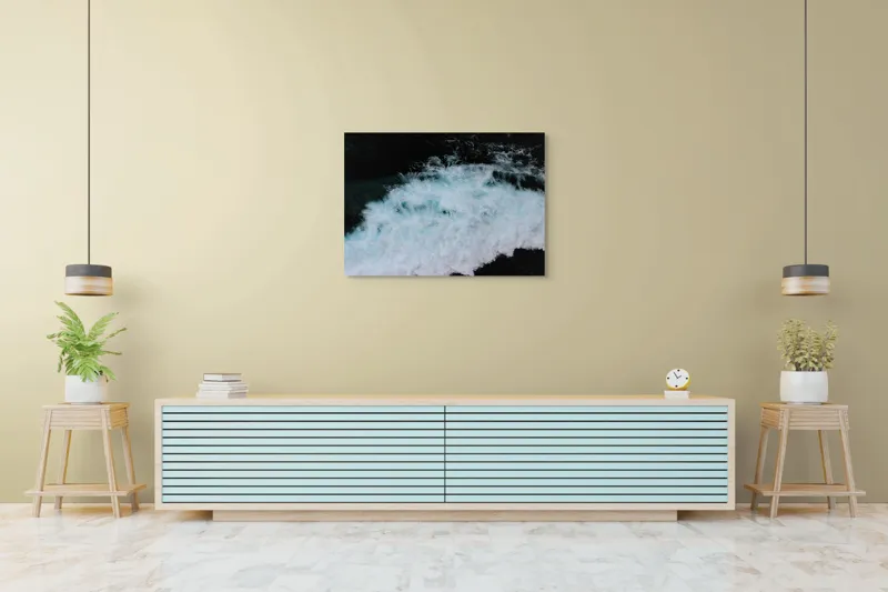 Tablou Canvas, "Vâltoarea albastră a oceanului misterios", Vijelie, Spumă, Ocean, Albastru, Mișcare, Natură, Energie, Vitejie, Valuri, Intenție, 100 x 70 cm – poza 4
