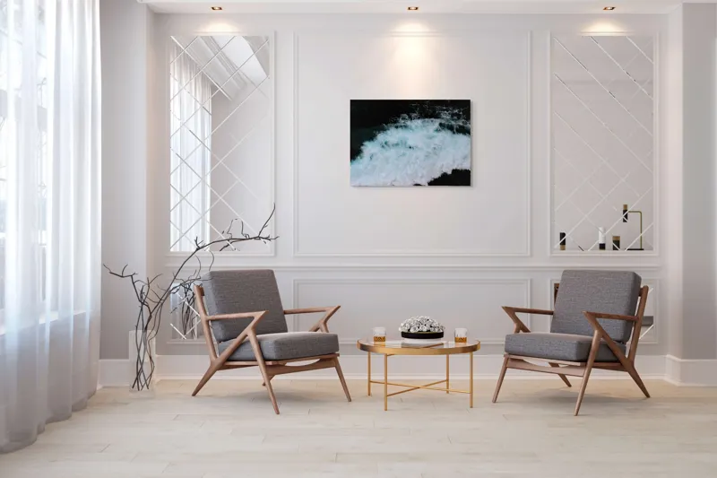 Tablou Canvas, "Vâltoarea albastră a oceanului misterios", Vijelie, Spumă, Ocean, Albastru, Mișcare, Natură, Energie, Vitejie, Valuri, Intenție, 100 x 70 cm – poza 5