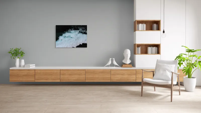 Tablou Canvas, "Vâltoarea albastră a oceanului misterios", Vijelie, Spumă, Ocean, Albastru, Mișcare, Natură, Energie, Vitejie, Valuri, Intenție, 100 x 70 cm – poza 6