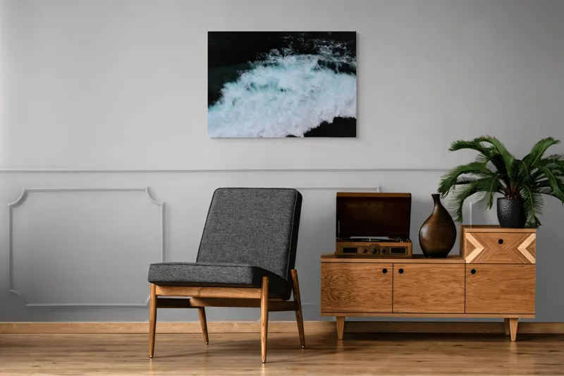 Tablou Canvas, "Vâltoarea albastră a oceanului misterios", Vijelie, Spumă, Ocean, Albastru, Mișcare, Natură, Energie, Vitejie, Valuri, Intenție, 100 x 70 cm – poza 8