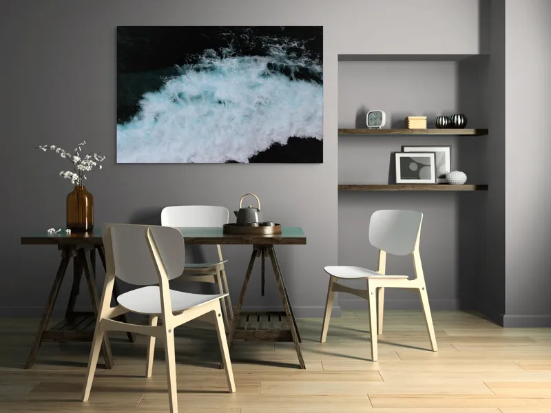 Tablou Canvas, "Vâltoarea albastră a oceanului misterios", Vijelie, Spumă, Ocean, Albastru, Mișcare, Natură, Energie, Vitejie, Valuri, Intenție, 150 x 100 cm – poza 5