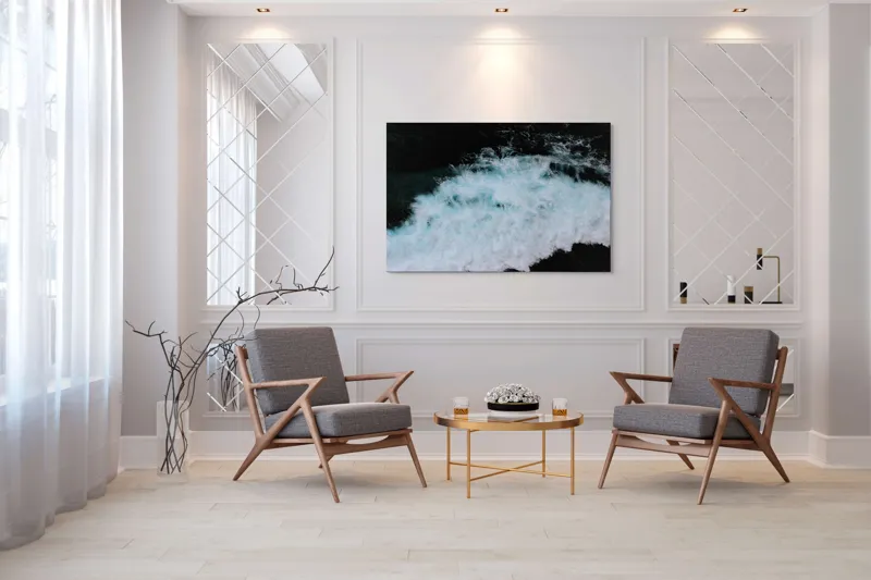 Tablou Canvas, "Vâltoarea albastră a oceanului misterios", Vijelie, Spumă, Ocean, Albastru, Mișcare, Natură, Energie, Vitejie, Valuri, Intenție, 150 x 100 cm – poza 7